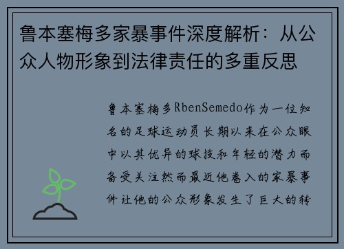 鲁本塞梅多家暴事件深度解析：从公众人物形象到法律责任的多重反思